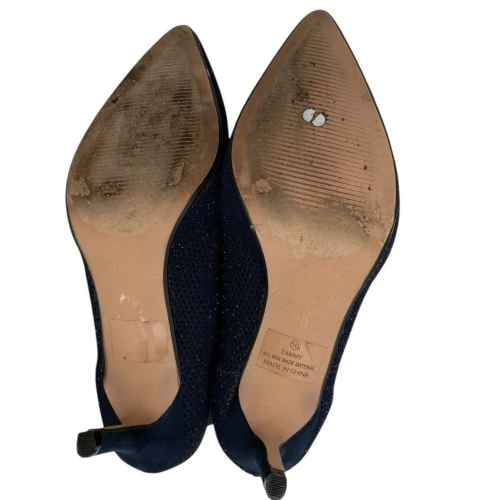 Catherine Malandrino Tammy Navy Glitter‎ Knit Pointed Toe Sock Boots Size 10